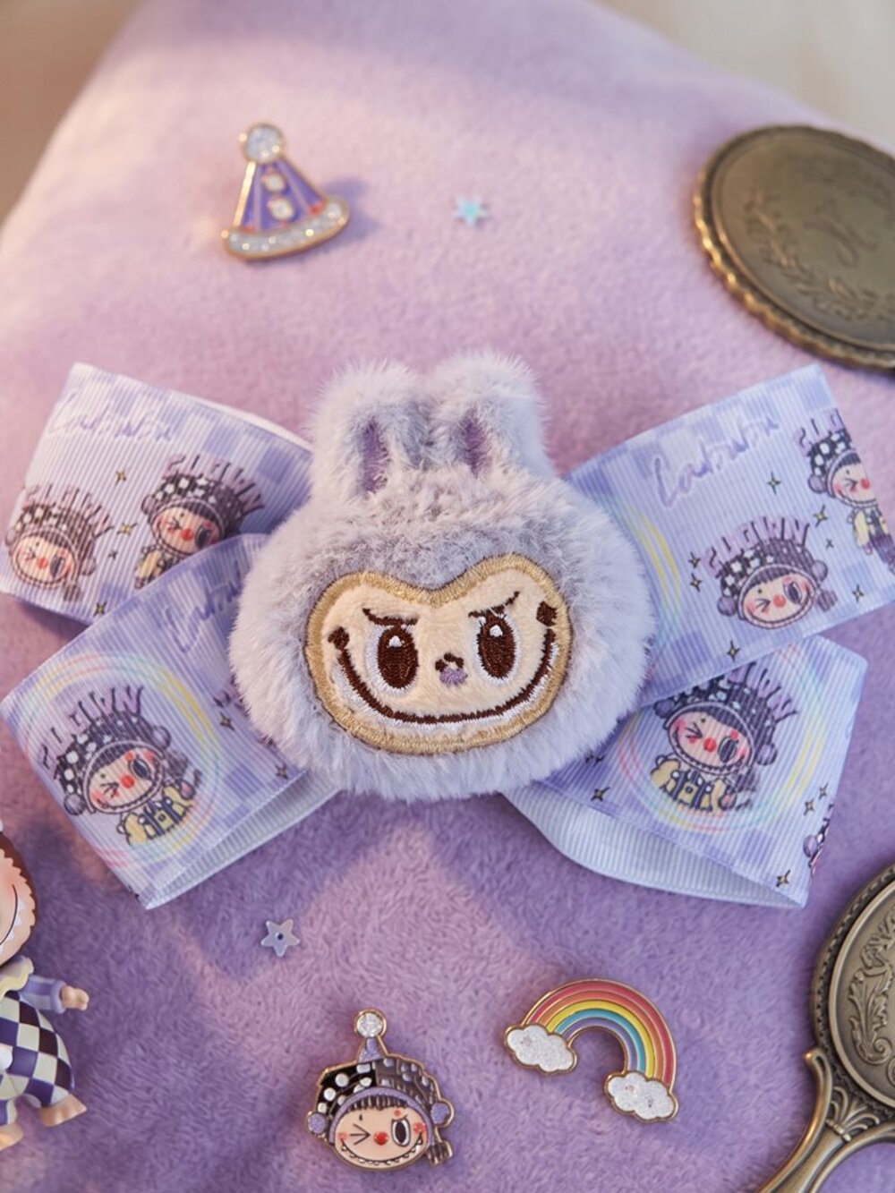 Blue LABUBU Hair Clip with Bow